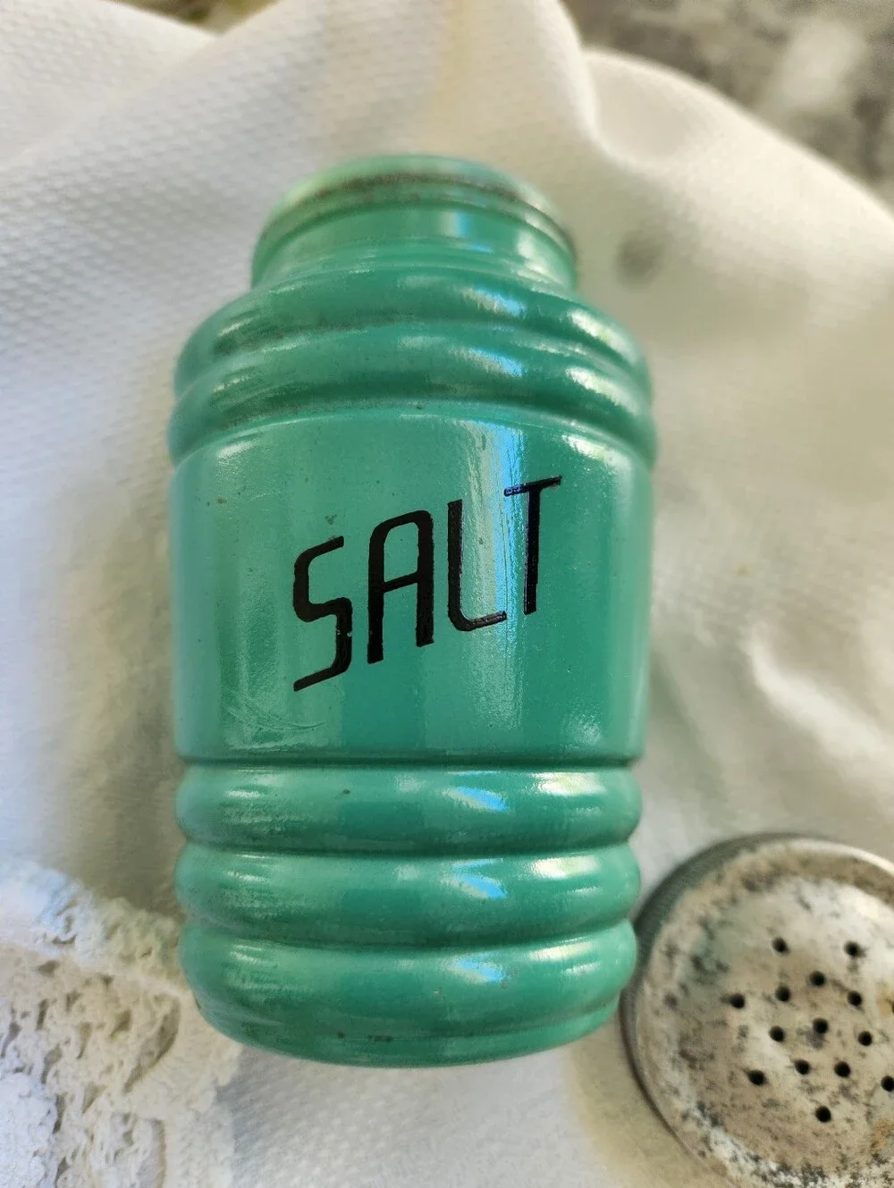 1940's Hazel Atlas Green Milk Glass Salt Shaker